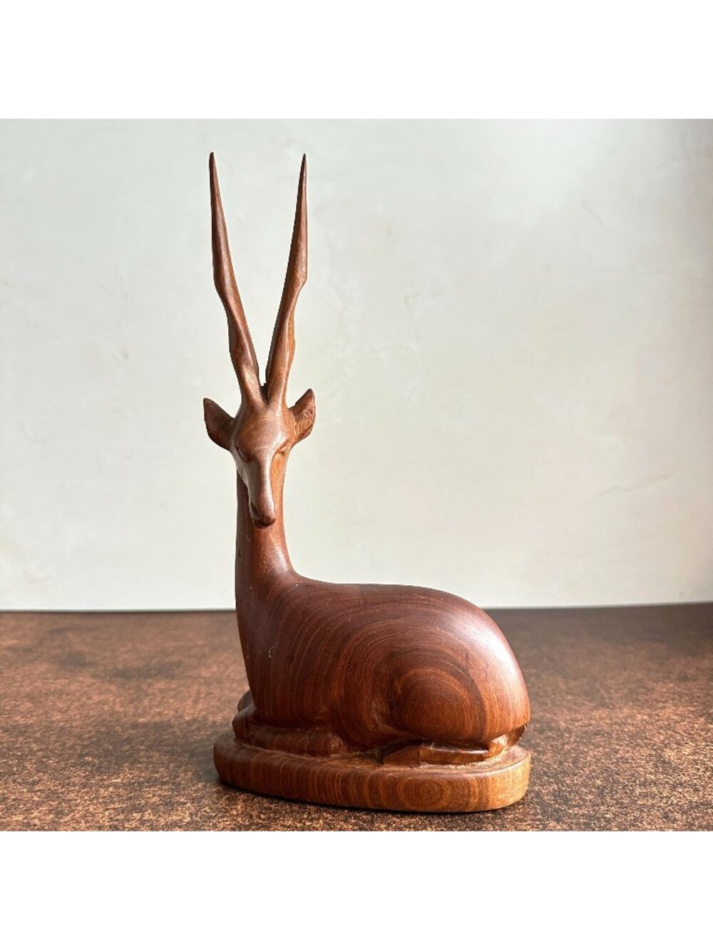Vintage Carved Wood Antelope Sculpture African Style Mid Century Modern Figurine